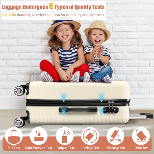 Hoteel Luggage Sets 5 Piece Suitcases With Wheels，ABS+PC Lightweight Hard Shell Luggage Sets With Tsa Lock, Carry On Suitcase Set With Carry On Travel Bag, Expandable Duffle Bag For Travel, Beige4
