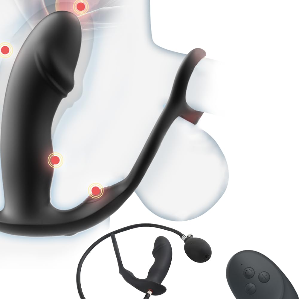 Aufblasbarer Analvibratoren Sex Spielzeug für die Männer, Aufblasbar Analplug Vibrator mit Doppelter Penisring & 10 Vibrationsmodi Prostata Stimulation Männer Buttplug Sex Toys