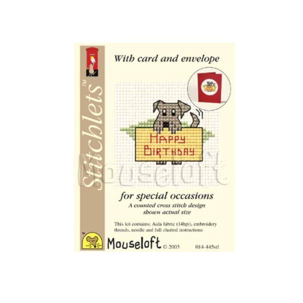Mouseloft cross stitchlet card Happy Birthday Dog