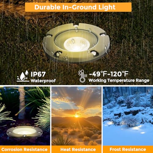 Gardencoin Brass Low Voltage Landscape Well Lights (5" Cover, 5.5" Tall), 12V LED Wired In-Ground Outdoor Up Lighting Fixture Waterproof, Adjustable Beam Direction Base, Without MR16 Bulb (12 Pack) - Image 5