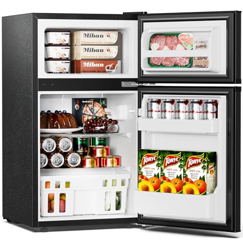 Antarctic Star Mini Compact Refrigerator, 3.2 Cu.Ft. Separate Freezer Double 2-Door Adjustable Removable Shelves for Apartment/Dorm/Office,BLACK on Fridge.com