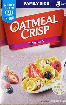 General Mills Family Size Oatmeal Crisp Triple Berry Cereal, 570g/20.1oz, Imported from Canada