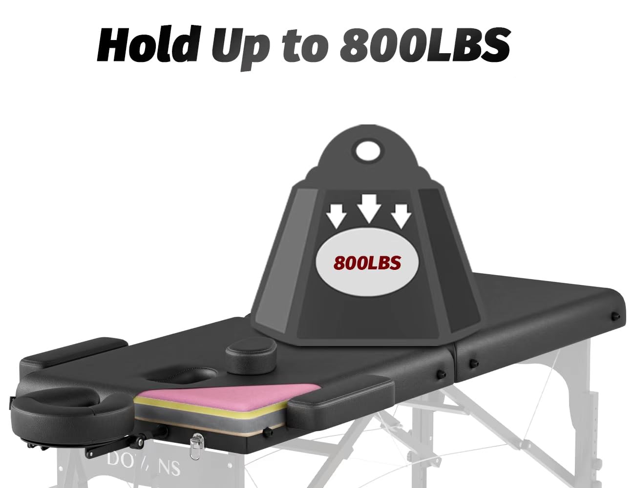 Mesa de masaje profesional portátil de 2 pliegues de espuma elástica de alta calidad con patas de madera de hasta 800 libras, 10 alturas ajustables con bolsa de transporte, color negro