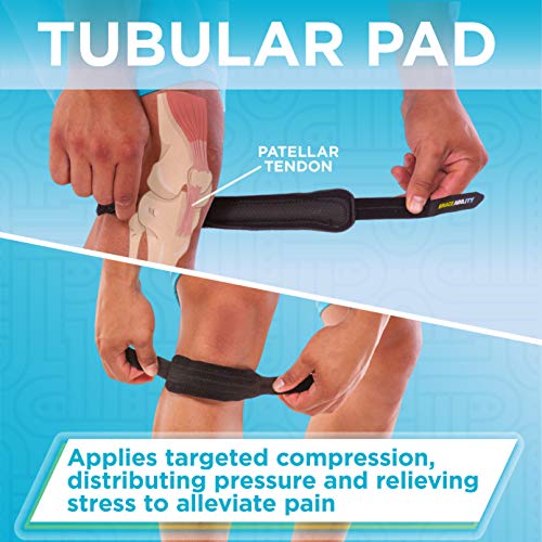 Image of BraceAbility Patellar Tendon Support Strap - Knee Stabilizer Brace with Adjustable Band for Patella Tendonitis, Osgood Schlatter, Soccer, Basketball, Running, Jumper's Knee, Tennis, Volleyball (L)