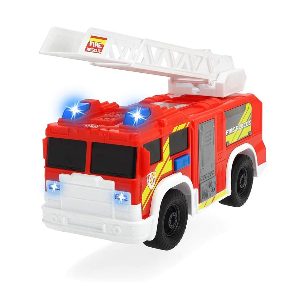 Dickie Toys Camión de Bomberos con Luz y Sonido, Escalera Móvil y Extensible, Pilas Incluidas, Apto para Niños y Niñas de 3 a 6 Años de Edad, 30 cm