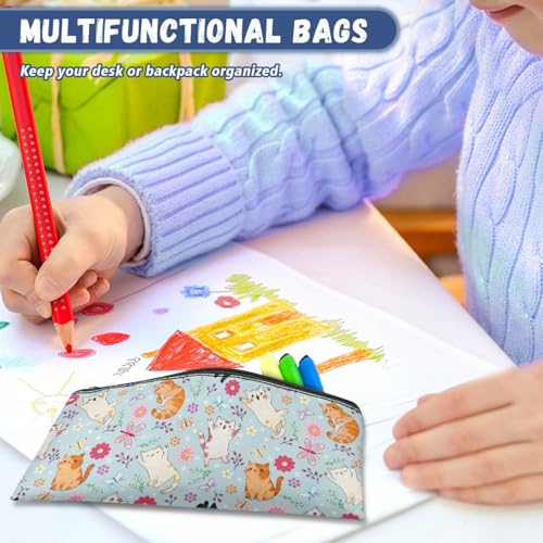 Image of Cat Floral Pencil Case Cute Light Blue School Pencil Box Storage Pouch with Zipper Lightweight Pen Holder for Toddler Back to School Gifts