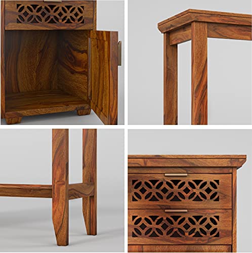 Image of Solid Sheesham Wood Study Table for Students Laptop Office Desk Workstation Writing Tables with 2 Drawer and 1 Cabinet Storage (Honey Finish, 46 x 18 x 30 INCH)