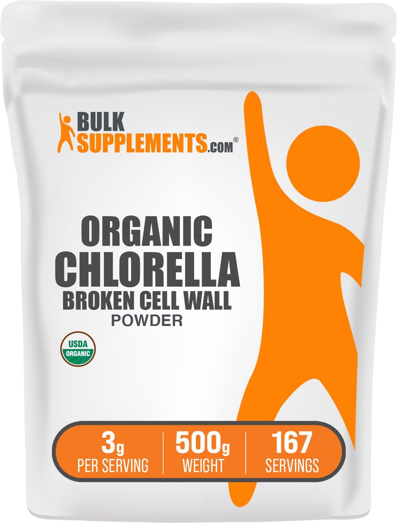 BulkSupplements.com Organic Chlorella Powder - Broken Cell Wall, Green Superfood Powder, Chlorella Supplement - Gluten Free, 3g per Serving, 500g (1.1