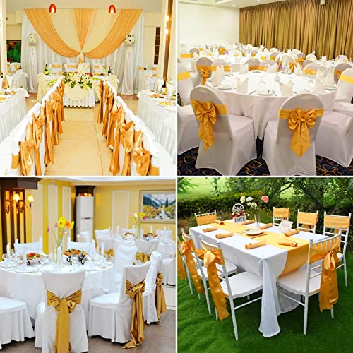 100 Pcs Satin Chair Sashes Decorative Bows Satin Chair Sashes Ties Chair Ribbon Bows Chair Cover Band For Wedding Party Ceremony Reception Events Banquet Decoration Decoration (7 X 108Inch, Gold) #TOP4