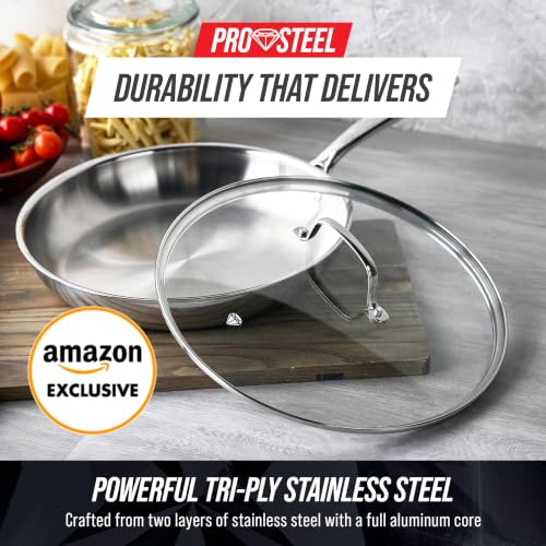 Image of Blue Diamond Pro Steel 12 inch Tri-Ply Stainless Steel Frying Pan with Lid