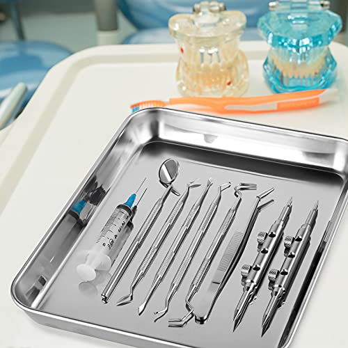 Getton Stainless Steel Tray, 3Pcs Premium Metal Surgical Medical Tray Organizer Containers For Tattoo Tool Bathroom Lab Instrument Supplies Dental Tools Kitchen Baking, 10.5 × 8 × 1 Inch(Getton) #TOP2