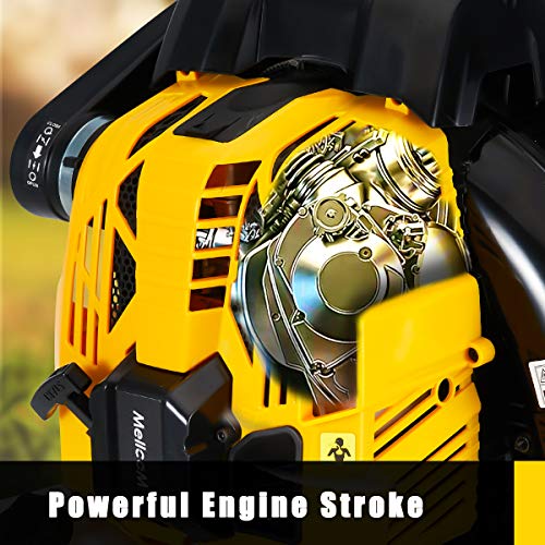 MELLCOM 76cc, 4-Stroke Engine Gas Powered Backpack Leaf Blower, Adjust The Switch Freely, High Efficiency, Low Fuel Consumption, Low Pollution 750CFM