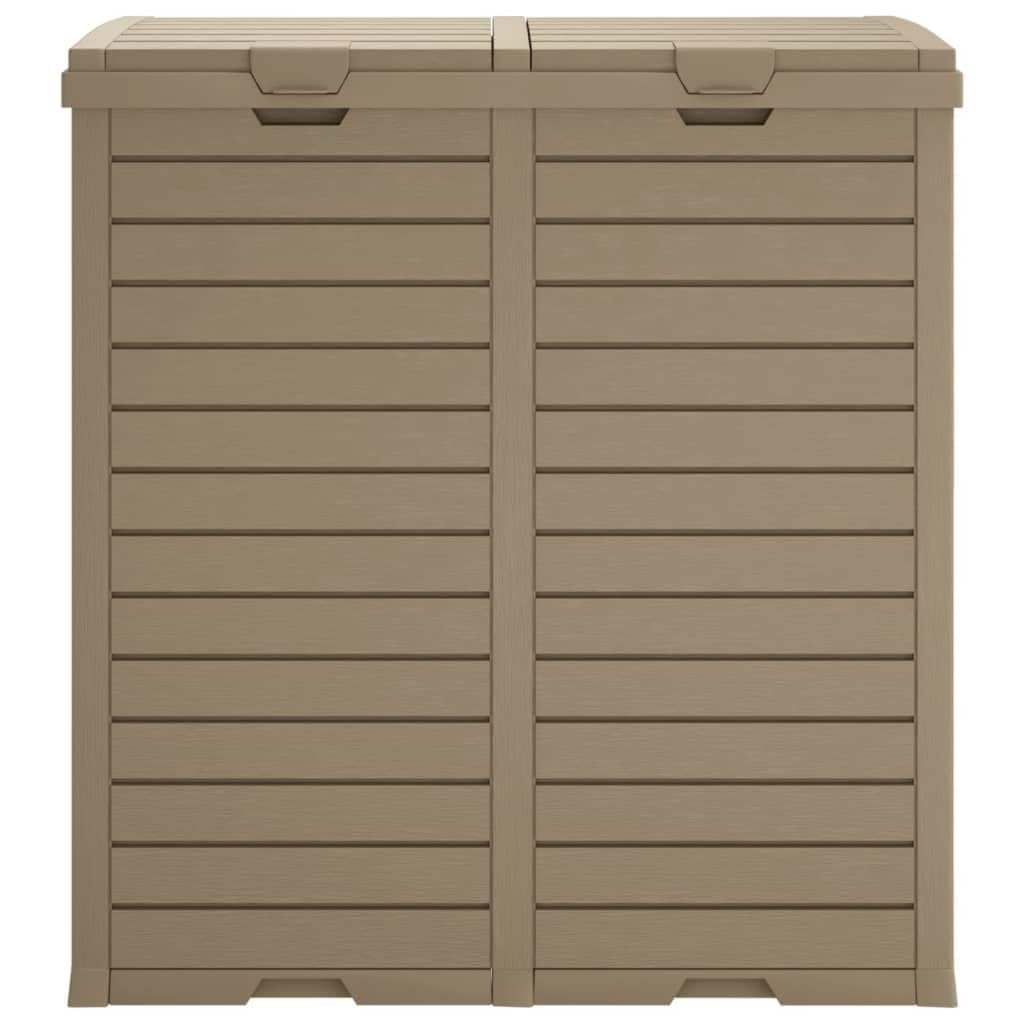 Outdoor Trash Can with Dual Compartments, 60.8 Gallon Weather-Resistant Garbage Bin, Imitation Wood Texture for Patio, Garden, Deck and Backyard, Light Brown