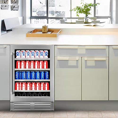 Sipmore Beverage Refrigerator 24 Inch Stainless Steel Shelf System 154 Cans And 6 Bottles Built-In Or Freestanding For Soda Beer, Powerful Drink With Smart Control System And Double-Layer Glass Door on Fridge.com - View 6