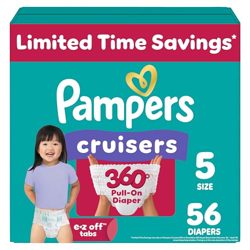 Image of Pampers Diapers - Cruisers 360 - Size 5, 56 Count, Babyproof up to 100% Leakproof Pull-On Diaper