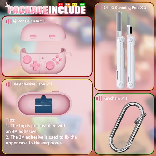 Image of Game Case for Samsung Galaxy Buds 3 FE(2025) & Galaxy Buds 3 Pro Case(2024),Silicone Classic Game Player Design with 3D Button Case Cover for Buds Pro 3 for Men with Cleaner Kit-Pink