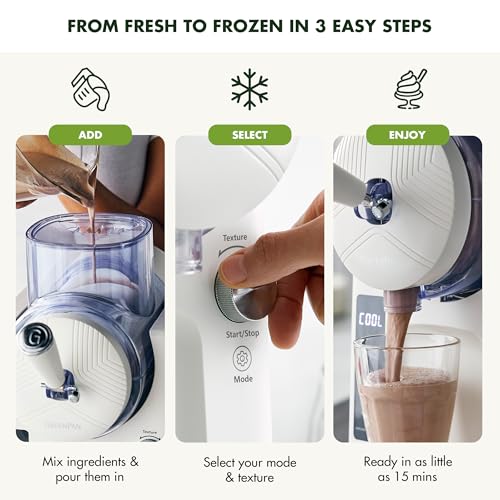 Image of GreenPan Frost Ice Cream Maker & Slushie Machine, Mixing Bowl included, Soft Serve, Sorbet, Margaritas, Milkshakes, Frozen Yogurt, No Pre-Freezing, Ready in 15 Mins, 6 Modes, Self-Cleaning, Cream