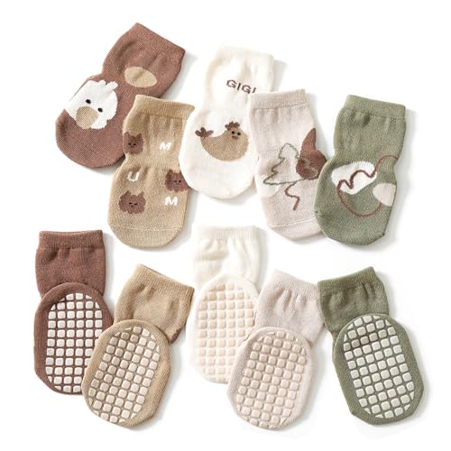 TootyTots Calcetines antideslizantes para niños pequeños con agarres para bebés, niños y niñas, 5 pares de calcetines de algodón con pinzas, 5 pares de bonitos colores C, 1-3 años