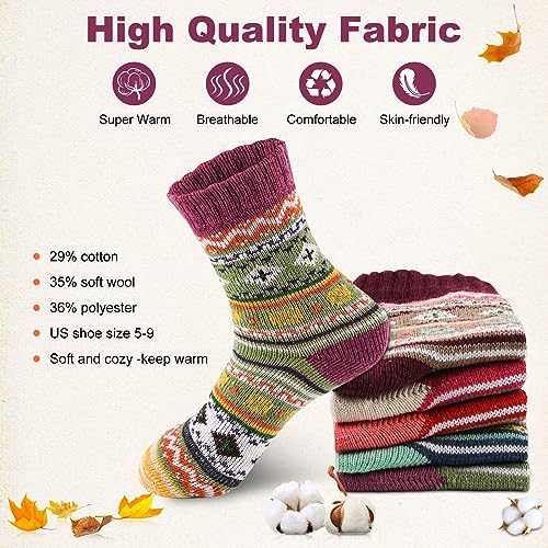 LKV 5 Pairs Wool Socks for Women - Cute Fuzzy Warm Colorful Crew Socks for Women Winter Christmas Stocking Stuffers Gifts4