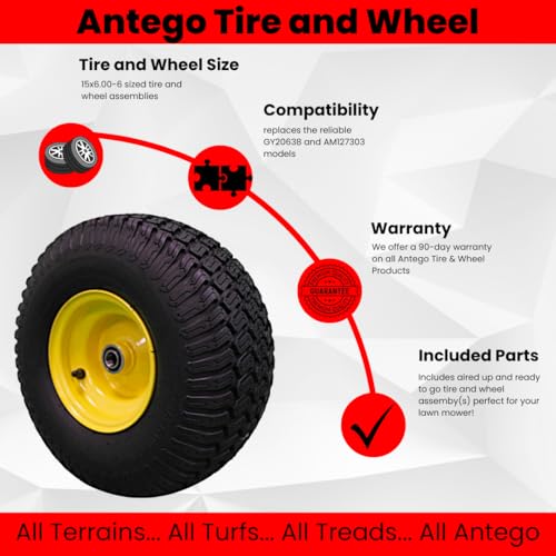 (Set of 4) 15x6.00-6 Tires & Wheels 4 Ply for Lawn & Garden Mower Turf Tires .75\" Bearing ATW-003 - Thumbnail 3