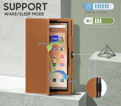 Image of MoKo Case Fits Amazon Kindle Fire HD 10 Tablet(13th /11th Gen) 10.1 inch,Brown | Slim Folding Stand Cover for 10.1 inch Fire HD 10 /10 Plus Tablet , 2023 /2021, Auto Wake /Sleep, Hand Strap, Dual Angle, Pen Loop
