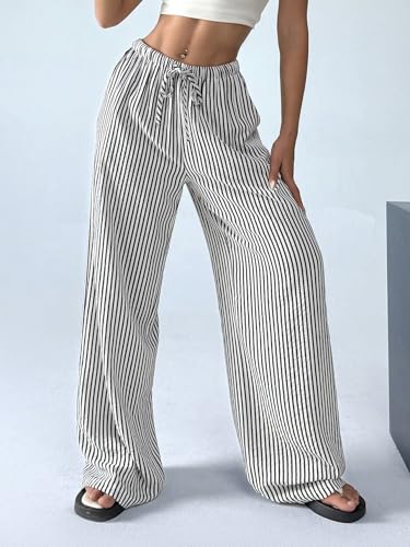 Verdusa Women's Striped Linen Pants Straight Leg Casual Lounge Pants with Pockets4