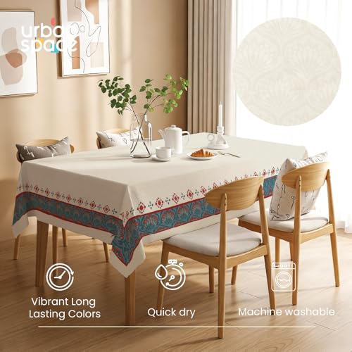 Image of Urban Space Sicilia Table Linen Collection - Premium Water & Stain Resistant Dining Table Cover for 4 Seater, Anti Skid Table Cloth for Center Table (Blue Noon, 4 Seater 52 inch x 72 inch)