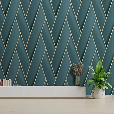 Debona Armando Herringbone Wallpaper in Teal and Gold Cover