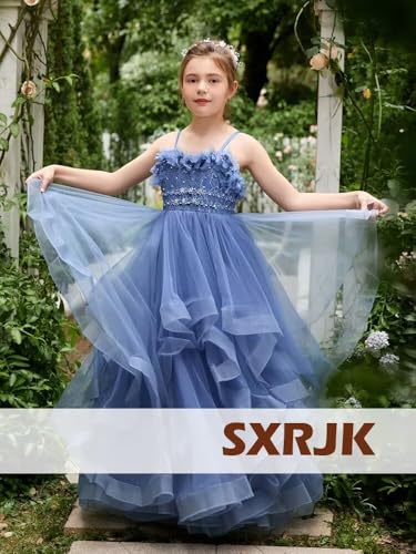 Beaded Pageant Dresses for Girls with 3D Flowers Poofy Flower Girl Dress for Wedding Toddler Ball Gown4