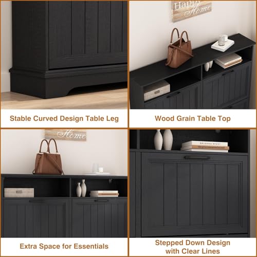 Image of Hidden Shoe Storage Cabinet with 4 Flip Drawers & Open Storage