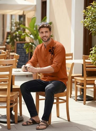 Image of Zombom Men's Cotton Polyester Blend Mandarin Collar Self One Design Printed Full Sleeve Regular Fit Casual Short Kurta