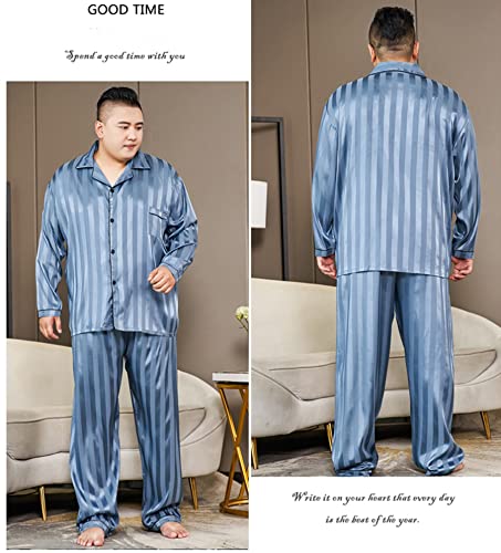 CYGE Men's 2-Piece Imitation Silk Satin Pajama Set Long Sleeve Plus Size Sleepwear Loungewear Pjs Sets 3XL-5XL3