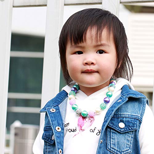 Pendant Necklace Bubblegum Toddler Sparkly Bead Necklace & Bracelet Jewelry Set for Kids First Birthday Gifts3