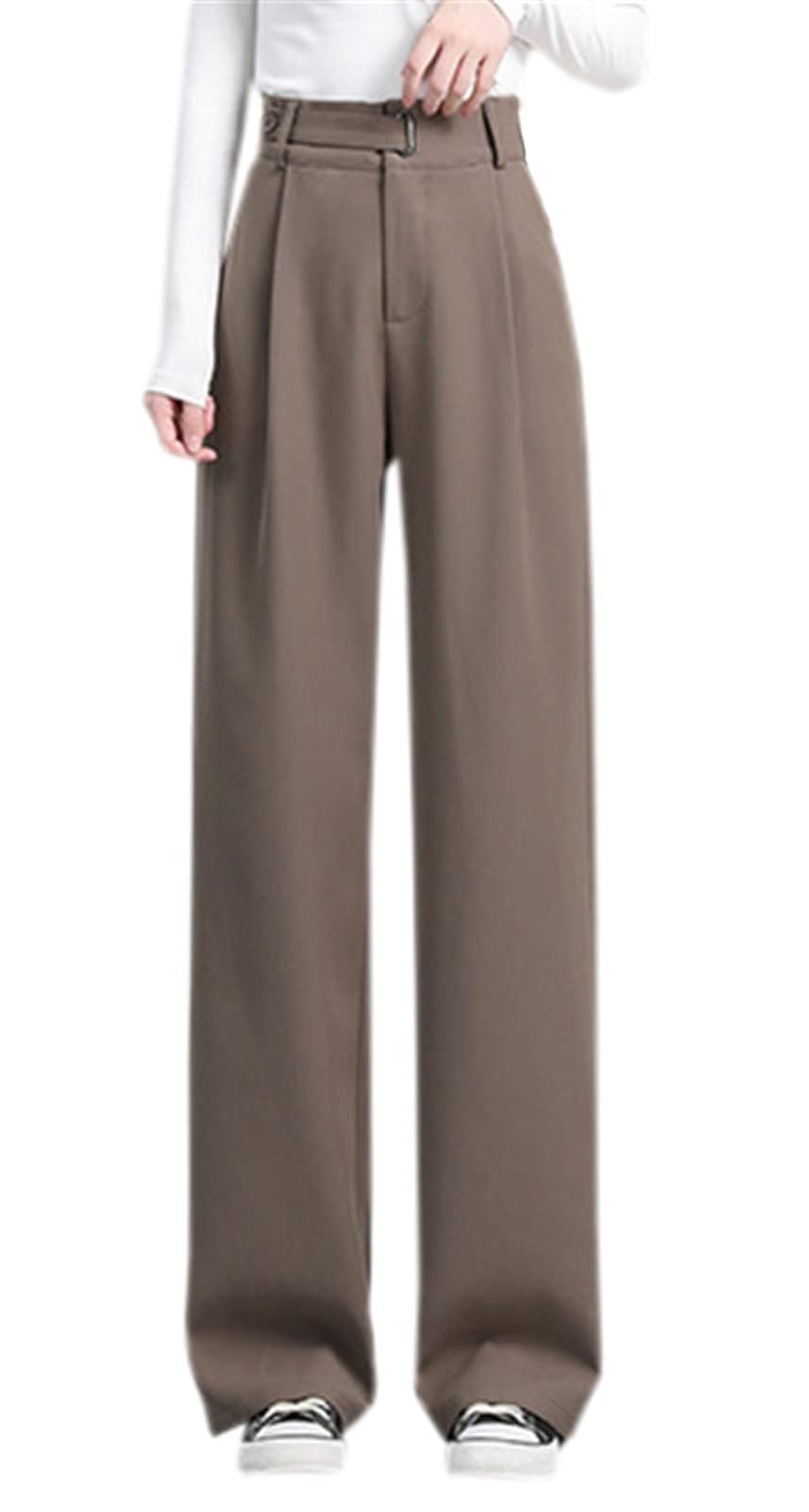 BetuslineWomen's Half Elastic Waist Straight Leg Trousers Office Dress Pants, X-Small - X-Large