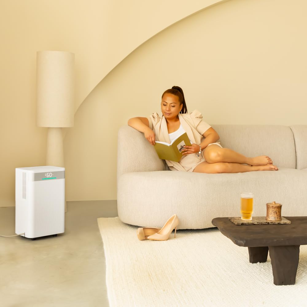VONROC Osuszacz Powietrza 12L/dzień z WiFi – Cichy (≤38 dB), Filtr z Jonami Srebra, Jonizator, LED, Tryb Suszenia, Timer, Kompaktowy z Kółkami – Idealny do Pomieszczeń do 25 m²
