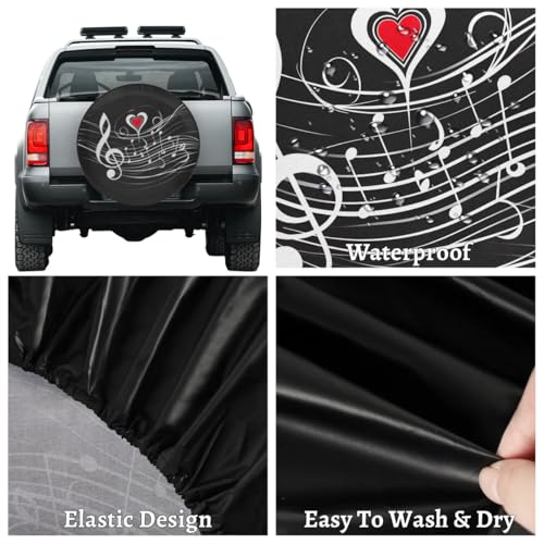 Image of Spare Tire Cover for RV Trailer, Musical Notes Prints Tire Covers Universal Fit for Travel Trailer Camper Jeep RV SUV Truck Waterproof Wheel Cover (15 inch for Diameter 27 inch - 29 inch),A-704