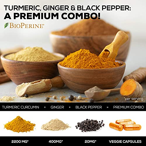 Turmeric Curcumin With Bioperine & Ginger - 95% Standardized Curcuminoids 2600Mg - Black Pepper For Max Absorption, Natural Joint Support, Nature's Turmeric Extract Supplement Non-Gmo - 240 Capsules #TOP2