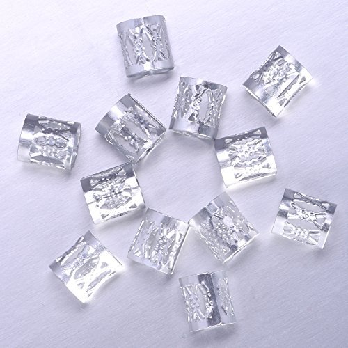 Mudder 50 Pieces Aluminum Dread Locks Adjustable Metal Cuffs Dreadlocks Beads Braiding Hair Decorations (Silver)