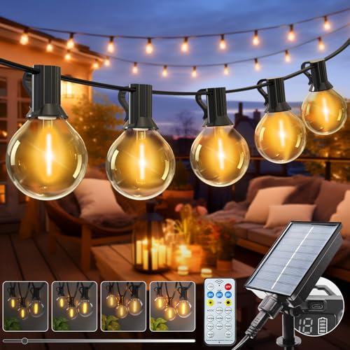 kolpop Guirnaldas Luces Exterior Solar, 10M Guirnalda Solar Exterior de Control Remoto, 8 Modes Regulable y Temporizador, Recargable por USB, Impermeable para Terraza, Jardín,Patio, Fiesta
