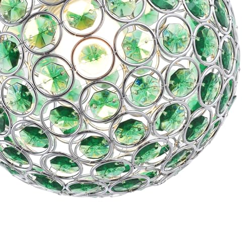 Modern Round Globe Easy Fit Pendant Shade with Small Forest Green Acrylic Bead Jewels | 18cm Diameter | 60w Maximum | Simple Installation by Happy Homewares - Image 4