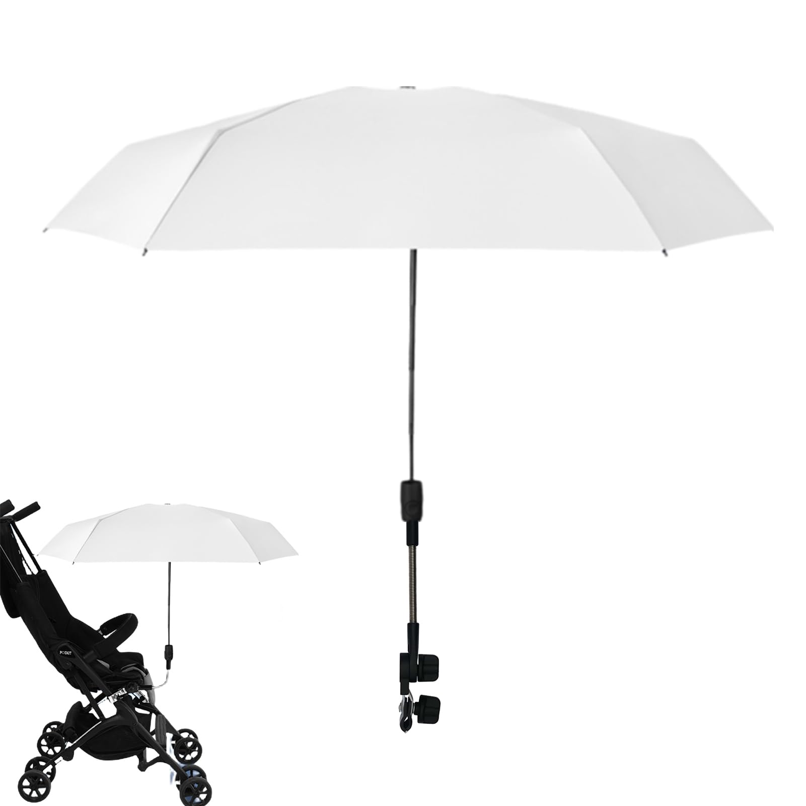 Baby Stroller Umbrella - Stroller Umbrella 360° Adjustable Stroller Sun Shade | Pram Parasol Pram Umbrella | Pushchair Sun Parasol UPF 50+ Chair Umbrella Clip- for Baby Strollers