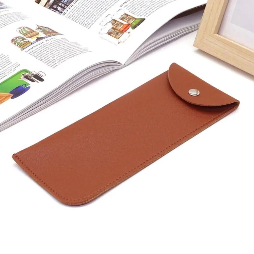 Funda protectora de piel sintética para gafas de sol, funda protectora para gafas de lectura, funda protectora con hebilla de metal portátil (marrón, 6 piezas), marrón, Talla única