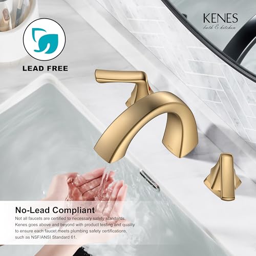KENES Champagne Bronze Bathroom Faucet 3 Hole, Widespread Bathroom Faucet by KENES - Used condition - Image 5
