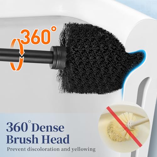 Image of Toilet Bowl Brush Holder Set: 2 Pack Modern Deep Cleaning Bathroom Toilet Scrubber with Caddy for Rv - Rim Decorative Accessories Cleaner Brushes for Toilet - Black