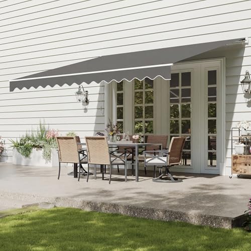 Aoxun 2.5×2M Retractable Awning Manual Awnings for Patio with Hand Crank Anti-UV and Waterproof Canopy Outdoor Sun Shades for Garden Courtyard Balcony Grey