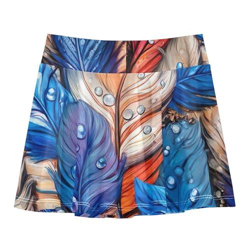 Athletic Shorts Girls Skorts Blue Watercolor Feathers Droplet Tennis Skirts Toddler Kid Teen Butterfly Skirt 3t2