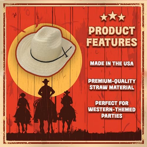 Podzly PZ755102 12 Pieces 24 Inch Straw Cowboy Hats thumb #3