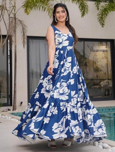 Image of Modestouze Attires Maxi Dress for Women, Floral Dresses for Women Western Sleeveless, One Piece Long Fit and Flare Maxi, Western Outfit for Womens