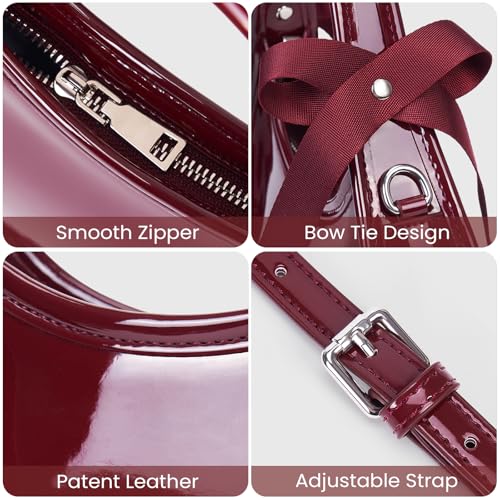 Image of Small Purse for Women Burgundy Clutch Purse Patent Leather Shoulder Handbag | Small Crossbody Purse with Bow Decoration