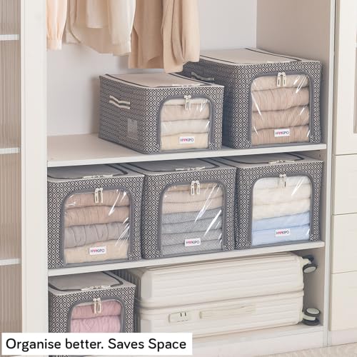 Image of HOKIPO Wardrobe Organiser for Storage of Clothes, 600D Oxford Fabric Storage Box, Charcoal Grey - Extra Large Pack of 1 (AR-6719-CGRY)